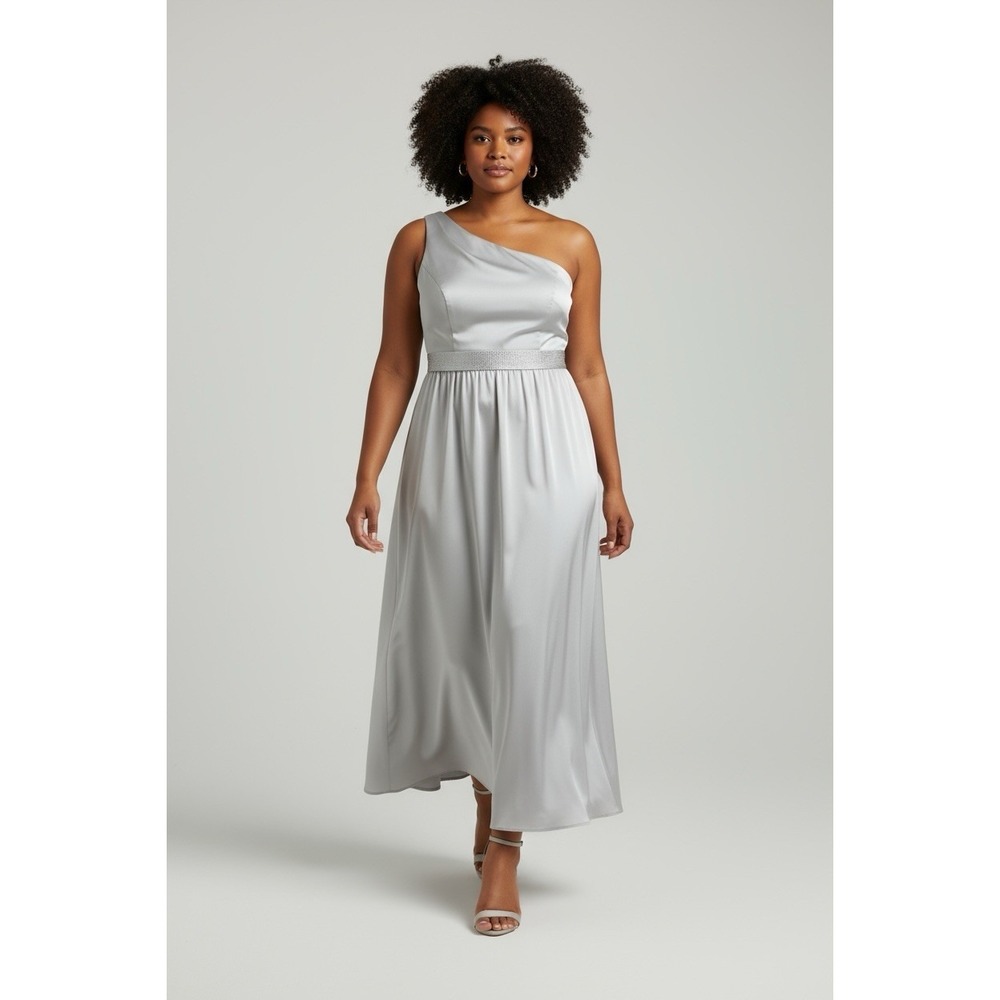 White By Vera Wang Elegant Gray Silver One Shoulder Gown‎ Bridesmaid Dress 18